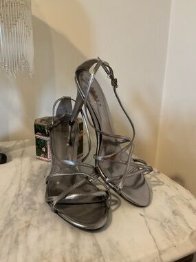 Lauren Ralph Lauren Silver Metallic Strappy High Heel Sandals